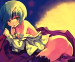  antennae arai_kuma ass bad_id bad_pixiv_id finger_to_mouth green_eyes green_hair lying off_shoulder open_clothes open_shirt shirt short_hair solo touhou wriggle_nightbug 