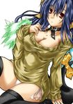  asymmetrical_wings blue_hair bow breasts covered_nipples dizzy guilty_gear hair_bow hamu_(moeyobaka) large_breasts long_hair ribbon solo sweater tail tail_ribbon thighhighs wings 
