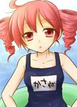  drill_hair kasane_teto pink_hair red_hair swimsuit utau 