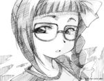  asatte_no_houkou face glasses gofu greyscale monochrome nogami_shouko sketch solo traditional_media 