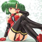  bad_id bad_pixiv_id bangs bare_shoulders beatmania beatmania_iidx black_legwear blunt_bangs blush breasts buckle busou_shinki crossed_legs dd_(ijigendd) doll_joints foreshortening garter_straps gloves green_hair halterneck hand_on_own_cheek hishimiya_tsugaru large_breasts leotard light_smile looking_at_viewer red_eyes red_leotard short_hair sitting smile solo thighhighs two_side_up 