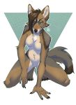  2019 4_toes 5_fingers anthro breasts brown_eyes canid canine canis coyote digital_media_(artwork) digitigrade featureless_breasts featureless_crotch female green_eyes kneeling looking_at_viewer mammal rayley smile solo toes 