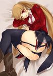  asmodeus ass blonde_hair garter_belt murakata necktie pink_neckwear red_eyes showgirl_skirt solo stakes_of_purgatory thighhighs twintails umineko_no_naku_koro_ni 