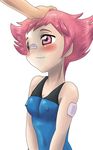  bad_id bad_pixiv_id bandages bandaid bare_shoulders blush breasts covered_nipples gym_leader hamu_(sanosano) petting pink_eyes pink_hair pokemon pokemon_(game) pokemon_dppt skin_tight small_breasts smile solo_focus sumomo_(pokemon) tight 