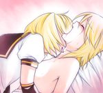  1girl asagi_(seal47) blonde_hair brother_and_sister closed_eyes implied_sex incest kagamine_len kagamine_rin licking open_mouth short_hair siblings tears topless twincest twins vocaloid 