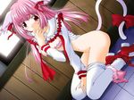  animal_ears animal_tail blush cat_ears cat_tail catgirl character_request lace long_hair looking_at_viewer panties panty_pull pink_hair red_eyes tail underwear 