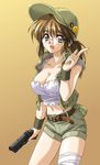  blush fio_germi glasses gum gun large_breasts metal_slug smile snk weapon 