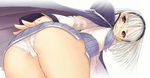  ass ass_grab blanc_neige blush brown_eyes cape frown hairband lace lace-trimmed_panties looking_at_viewer looking_back panties pantyshot pov red_eyes shining_tears short_dress short_hair solo taka_tony thighhighs white_hair white_panties 