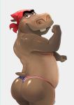  2019 anthro bandanna big_butt butt clothed clothing common_hippopotamus hippopotamid looking_at_viewer madagascar male mammal meme moto_moto partially_clothed shadman simple_background solo unibrow white_background 