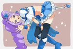  aono_miki blue_eyes blue_footwear blue_hair blue_skirt boots cure_berry drill_hair fresh_precure! hair_ornament heart heart_hair_ornament knee_boots long_hair magical_girl midriff object_insertion precure skirt solo tamagoroo_(funifuni_labo) thighhighs zettai_ryouiki 