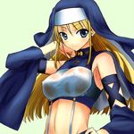  2sox[black] blonde_hair blue_eyes breasts covered_nipples habit large_breasts long_hair midriff nun see-through solo wet 