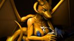  2019 3d_(artwork) absurd_res anthro big_breasts blue_eyes blue_scales breast_grab breast_squeeze breast_squish breasts claws cum cum_between_breasts cum_on_chest digital_media_(artwork) dragon dungeon eyes_closed female fox_whisper85 gold_scales hand_on_breast hi_res larger_anthro larger_female lying male male/female nipples on_back on_top orgasm penis reptile scales scalie sex size_difference slit_pupils source_filmmaker teeth titfuck tongue wings 