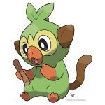  2019 3_toes 5_fingers alpha_channel ambiguous_gender black_eyes digital_drawing_(artwork) digital_media_(artwork) english_text gloves_(marking) green_body grookey hi_res holding_object holding_stick mammal markings nintendo open_mouth pok&eacute;mon pok&eacute;mon_(species) primate simple_background socks_(marking) solo stick text toes transparent_background video_games white_pupils xous54 