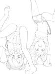  akinbo_(hyouka_fuyou) barefoot feet greyscale handstand hatsune_miku kagamine_rin monochrome multiple_girls navel open_mouth panties pantyshot petite shorts sketch thighhighs twintails underwear upside-down vocaloid 