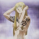  blonde_hair breasts closed_eyes highres long_hair medium_breasts nude screencap showering solo suzuka_kureha tattoo tokko wet 