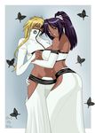  2girls arrancar bleach blonde_hair breasts dark_skin darkthewise espada hollow multiple_girls ponytail purple_hair shihouin_yoruichi tia_harribel tier_harribel underboob 