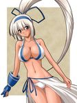  abu blue_eyes blush breasts cleavage duplicate gloves hair_ribbon hairband large_breasts long_hair majikina_mina navel panties ponytail ribbon samurai_spirits skirt snk solo underwear very_long_hair white_hair white_panties 