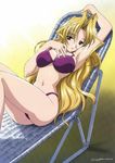  bikini blonde_hair bra long_hair looking_at_viewer maburaho navel swimsuit thighhighs 