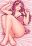  blush feet highres kazami_mizuho lingerie long_hair looking_at_viewer nail_polish onegai_teacher purple_eyes red_hair teacher thighhighs underwear 