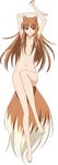  absurdres animal_ears armpits arms_up bangs barefoot breasts brown_hair clenched_hands closed_mouth convenient_censoring convenient_leg dakimakura feet from_above full_body groin hair_censor hair_over_breasts highres holo incredibly_absurdres kuroda_kazuya legs light_smile long_hair long_image long_legs looking_at_viewer lying naughty_face navel nude official_art on_back parted_bangs red_eyes shiny shiny_skin sidelocks small_breasts smile solo spice_and_wolf tail tall_image transparent_background vector_trace wolf_ears wolf_tail 