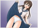  blush brown_hair lielos original panties pantyshot school_uniform sera_haruna serafuku skirt skirt_lift solo underwear upskirt white_panties 