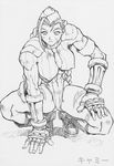  arm_support boots braid breasts cammy_white covered_nipples garrison_cap greyscale hat large_breasts long_hair mogudan monochrome muscle solo squatting street_fighter twin_braids 