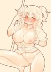  blush breasts grin large_breasts monochrome nipples onozuka_komachi open_clothes open_shirt orange_eyes panties pink shirt short_hair smile solo spot_color touhou tsuutenkaaku underwear 