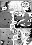  2018 breasts canid canine canis comic corablue domestic_dog english_text female fight greyscale hi_res magic_user mammal monochrome multi_breast nude portal scalie speech_bubble text witch 