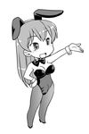  animal_ears bow bowtie bulge bunny_ears bunnysuit chibi copyright_request futanari greyscale hand_on_hip hinemosu_notari monochrome pantyhose solo wrist_cuffs 