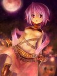  arabian_clothes artemisia_(pixiv_fantasia) breasts dancer edobox elf medium_breasts midriff moon night pixiv_fantasia pixiv_fantasia_2 pointy_ears purple_eyes purple_hair short_hair solo star thighhighs underboob 