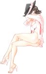  1girl ass black_hair blush bra breasts covered_mouth crossed_arms fedora full_body hat high_heels highres large_breasts looking_to_the_side no_pants non_(z-art) open_clothes open_shirt panties solo touhou underwear usami_renko white_background white_bra white_footwear white_panties 