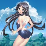  akiyama_mio ass black_eyes black_hair blush butt_crack highres k-on! kaiseki long_hair one-piece_swimsuit solo swimsuit 