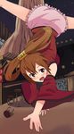  bad_id bad_pixiv_id blush brown_eyes brown_hair can detached_sleeves foreshortening guilty_gear hands hyakuen_raitaa kuradoberi_jam long_hair solo upside-down 