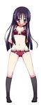  akino_sora akiyama_mio bad_id bad_pixiv_id blush bra highres k-on! lingerie long_hair panties purple_eyes purple_hair red_bra red_panties socks solo tears underwear underwear_only 