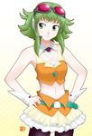  bad_id bad_pixiv_id goggles green_eyes green_hair gumi hands_on_hips headset midriff nagian navel skirt smile solo vocaloid wrist_cuffs 