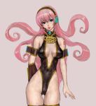  bad_id bad_pixiv_id blue_eyes breasts highleg highleg_leotard large_breasts leotard long_hair megurine_luka pink_hair pon see-through solo takoluka thigh_gap thighhighs very_long_hair vocaloid 