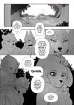 2018 breasts canid canine canis cervid comic corablue domestic_dog english_text female greyscale hi_res magic_user mammal monochrome multi_breast nude portal scalie speech_bubble text witch 