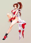  breasts brown_hair cleavage fatal_fury japanese_clothes large_breasts long_hair ma0 no_panties pelvic_curtain ponytail revealing_clothes shiranui_mai solo the_king_of_fighters 