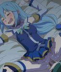  10s 1boy 1girl :d ^_^ aliasing aqua_(konosuba) armpits bed blue_hair blush boots breasts censored closed_eyes clothed_sex dark detached_sleeves drooling eyes_closed gem hair_bobbles hair_ornament happy hetero kono_subarashii_sekai_ni_shukufuku_wo! long_hair lying miniskirt mosaic_censoring no_panties oekaki on_back open_mouth outstretched_arms penis pleated_skirt pussy revision saliva satou_kazuma sex skirt sleep_molestation sleeping sleeveless smile solo_focus spread_arms spread_legs thigh_boots thighhighs tomu_(tomubobu) vaginal white_legwear 