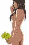  ass ayukko_(forest_village) back breasts brown_eyes brown_hair copyright_request eating fingernails food fruit grapes hair_censor hair_over_breasts hands long_hair medium_breasts nail_polish nude sideboob solo 