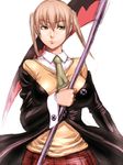  blonde_hair breasts fumio_(rsqkr) green_eyes large_breasts maka_albarn necktie older scythe sketch solo soul_eater twintails 