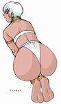  all_fours armlet ass back barefoot bikini blush champ+ dark_skin elena_(street_fighter) jewelry looking_back necklace short_hair soles solo street_fighter street_fighter_iii_(series) swimsuit 