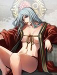  akatsuhara_empire blue_hair breasts japanese_clothes large_breasts legs lipstick long_hair makeup pixiv_fantasia pixiv_fantasia_3 robe rope silver_hair solo takayama_dan thighs 