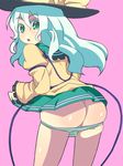  ass bad_id bad_pixiv_id green_eyes komeiji_koishi nanakura_nanane panties panty_pull skirt skirt_lift solo striped striped_panties touhou underwear white_hair 