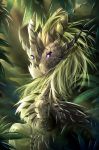  2019 black_scales digital_media_(artwork) dragon eyelashes feral green_hair hair looking_at_viewer purple_eyes scales solo telleryspyro 