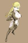  9aki :o bare_hips blonde_hair blue_eyes breasts center_opening fishnets from_above huge_breasts kasuga_(sengoku_basara) long_hair ninja sengoku_basara solo 