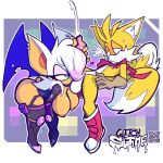  2_tails ball_suck big_breasts blush breasts cum female glitchslime hair hair_over_eye handjob hi_res high_heeled_boots male male/female masturbation miles_prower multi_tail nipples oral penis rouge_the_bat sex signature sonic_(series) sucking wings 
