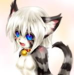  animal_ears bell bell_collar blue_eyes blush breasts cat cat_ears cat_tail close-up collar fang female furry gradient gradient_background looking_at_viewer open_mouth shimane_karin smile solo tail tashiro_yuu tetetor-oort whiskers white_hair 