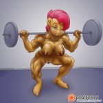  abs anthro anthrofied babs_seed_(mlp) boob_freckles breasts clitoris crouching exercise freckles friendship_is_magic looking_at_viewer montgomery_glands muscular my_little_pony nipples nude patreon plantigrade pubes pussy smudge_proof solo sweat toes weights workout 