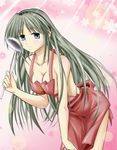  apron blue_eyes blush breasts clannad cleavage hairband ladle large_breasts long_hair minamo naked_apron sakagami_tomoyo silver_hair smile solo 